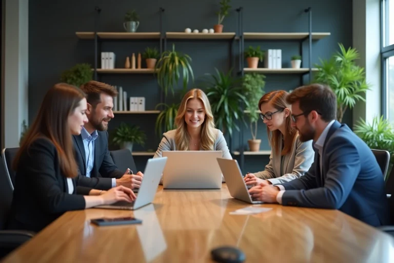 Groupe de professionnels en réunion dans un bureau moderne