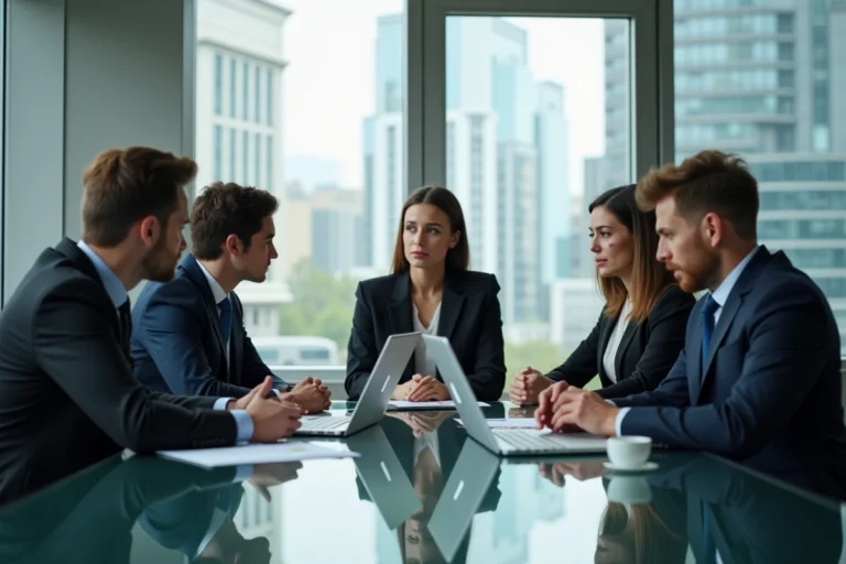 Groupe de professionnels en réunion dans un bureau moderne