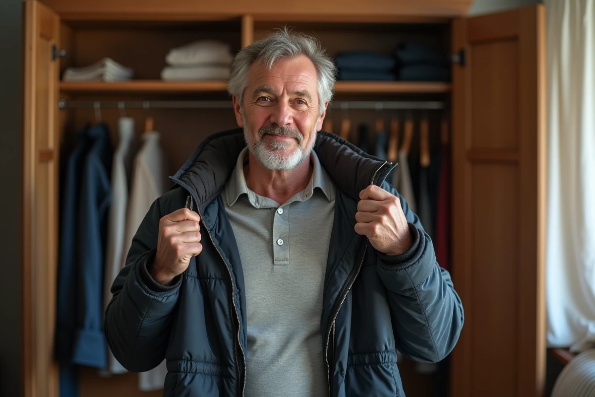 Homme regardant deux vestes dans son dressing à la maison
